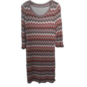 Cremieux Tan Pink Chevron Print Sweater Dress Fully Lined New w/Tags Large